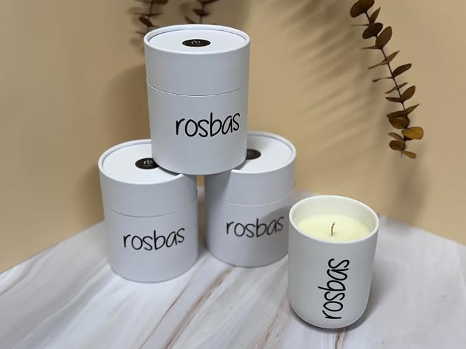 rosbas Gardenia Soy Wax Candle - 8 oz in Ceramic Jar - Boxed - Clean Burning for Luxury Floral Ambience - White - Made in USA