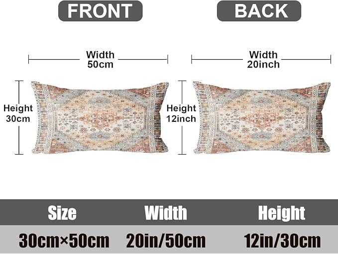 Boho Throw Pillow Covers 12x20 inch Set of 2,Soft Pillowcases Bohemia Carpet Printing Pattern Decorative Sofa Living Room Bed Rectangle Pillow Case Cushion Cover-Orange Grey