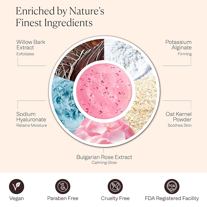 Jelly Face Mask for Facials - Bulgarian Rose Hydrating, Brightening & Nourishing Jelly Mask with Free Jade Roller & Spatula | Professional Hydrojelly Masks | Vajacial Jelly Mask Powder | 23 Oz Jar