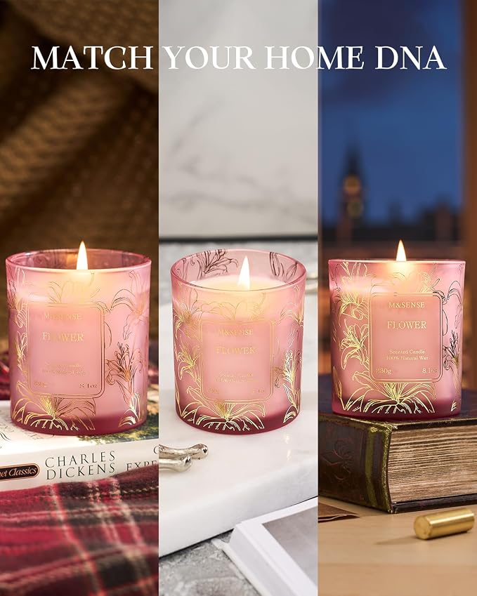 M&SENSE Pumpkin Apple Pie Candle, 8.1oz Gilded Glass Harvest Gift | 42H Slow Burn, Soy Wax, Gilded Glass Jar, Sensitive-Safe, Warmer Friendly, Reusable Candy Jar