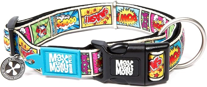 Max & Molly Ultra Comfortable Padded Neoprene Sport Dog Collar with Smart Id Tag, Classic Comic L (COMCOLL)