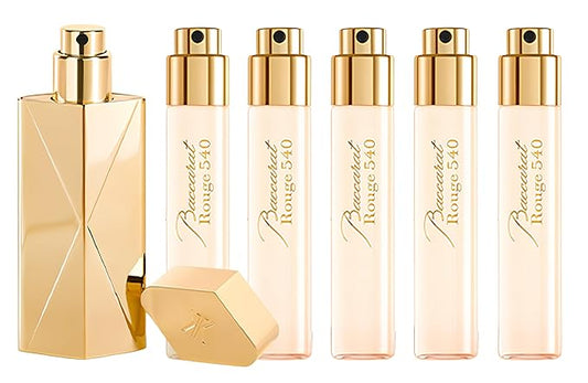 Baccarat Rouge 540 Travel Set by Maison Francis Kurkdjian for Unisex - 6 Pc Gift Set 5 x 0.37 Extrait De Parfum Spray (Refill), Case Gold