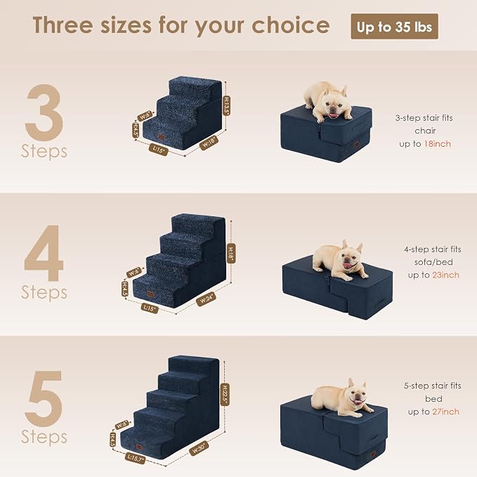 EHEYCIGA Dog Stairs for Bed 18" H, 4-Step Dog Steps for High Bed, Navy | Pet Steps for Small Dogs and Cats, Non-Slip Balanced Pet Ramp Indoor