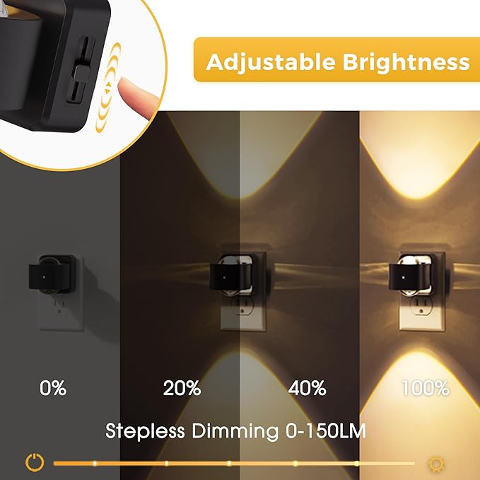 L LOHAS LED Night Light Projector, Night Lights Plug into Wall Light Sensor | Dusk to Dawn, 180°Rotating Nightlight for Kids, 0-150LM Dimmable Soft White Ambient Lighting for Bathroom, Decor, Gift, 2Pack
