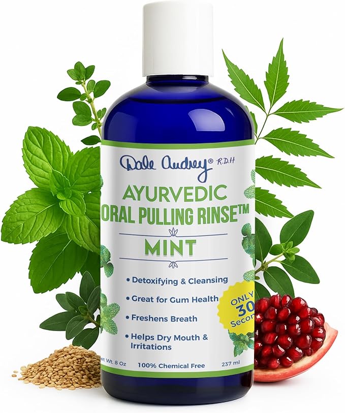Ayurvedic Oil Pulling Rinse for Teeth and Gums | Made in USA Alcohol Free Mouthwash for Fresh Breath | Pulling Oil with Oils Extract for Teeth Whitening & Healthy Gums | Mint Oral Rinse - 8 Fl Oz