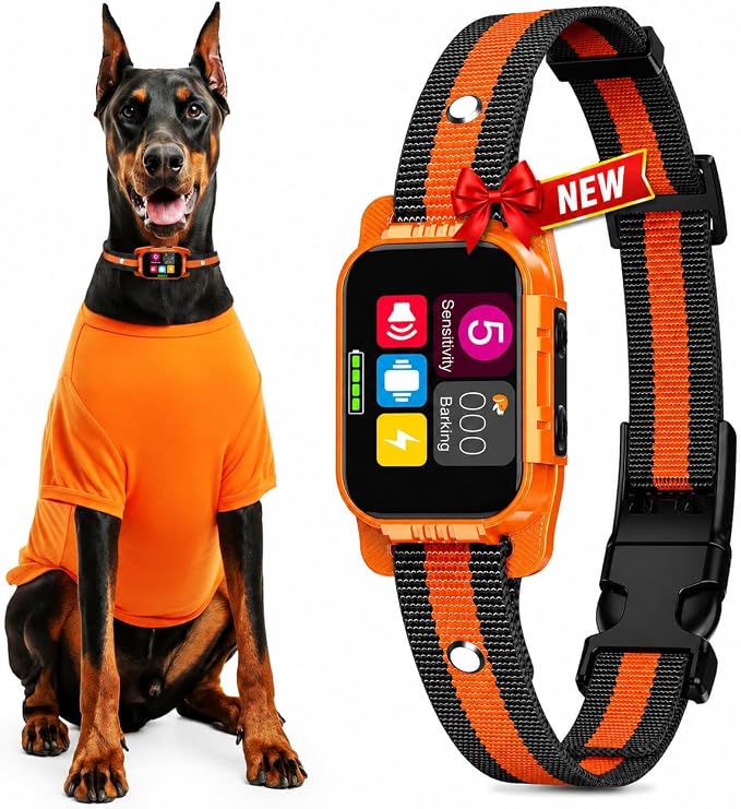 Smart Dog Bark Collar - Anti Barking Device for Large Medium Small Dogs, Stop Excessive Barking & Aggression Behavior, with 5 Modes & 5 Sensitivity, IP67 Waterproof for Indoor/Outdoor Use, Orange