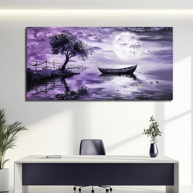 KELIYUAN Canvas Wall Art For Living Room Large Wall Decor For Bedroom Office Decoration Landscape Pictures Modern Purple Lake View Wall Painting Artwork Hotel Room Ready To Hang Home Decor 24x48 In