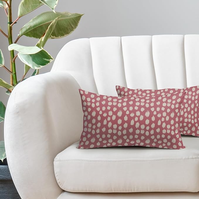 Sweetshow Pink Cream Dots Lumbar Pillow Covers 12x20 Set of 2 Boho Design Polka Dot Print Throw Pillows Modern Outdoor Decorative Pillowcase Rectangle Linen Cushion Cases Decor for Sofa Couch Bed