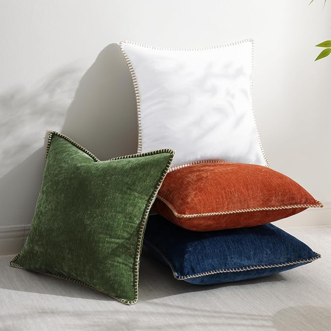 decorUhome Soft Chenille Throw Pillow Covers 12x20 Set of 2 Forest Green | Fall Textured Decorative Throw Pillow Cases Stitched Edge Modern Farmhouse Luxury Boho Velvet for Couch Sofa Bed Home Decor