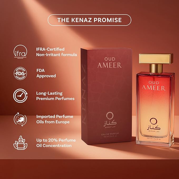 KENAZ AROMATIC ARTISTRY OUD AMEER | Men's Fragrance | Perfume for Men | Musky top note | 100 ml pack | 3.4 Fl. Oz. | Amber and Oriental fragrance | Gift for Men | Eau de Parfum EDP