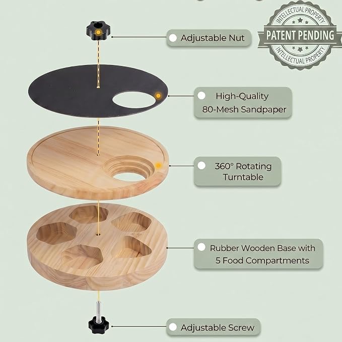 Dog Nail Scratch Board with Treat Box, Dog Scratch Pad for Nails, Rubberwood Adjustable Dog Nail File Toy for Stress-Free Grooming, Treat Scratch Puzzle, Large Size, Natural Wood Color