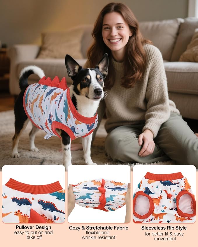 CuteBone Dinosaur Costume Dog Shirt, Stretchy Velvet T-Shirt Clothes for Small Dogs, Soft & Breathable Pet Tee Outfit Cat Apparel for Daily Wear, Cozy Pullover Design Puppy Fashion COSBX02S