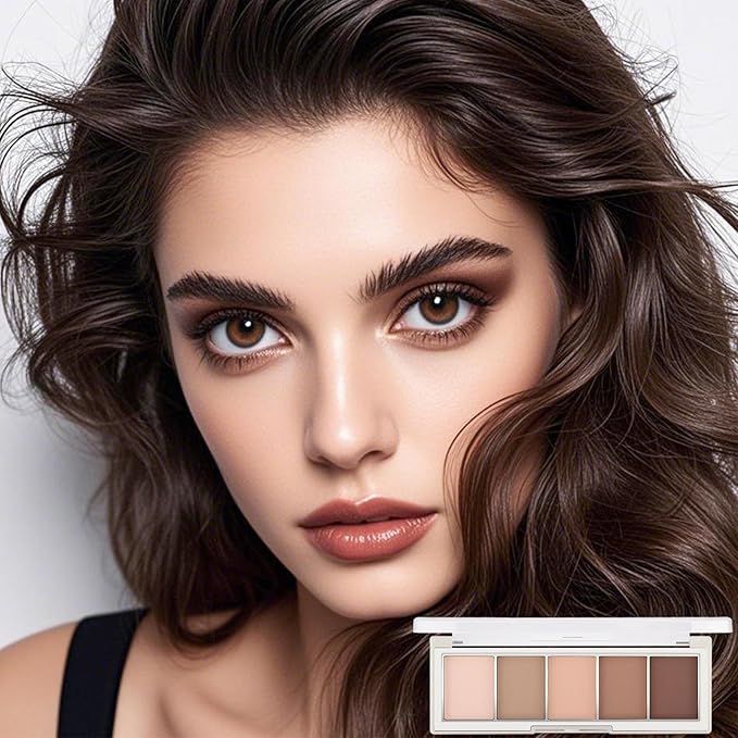 Erinde 5 Colors Matte Eyeshadow Palette Makeup, Natural Classic Nude Neutral Nude Brown Eye Shadow, Long Wearing Waterproof Everyday Eye Makeup for Brown Eyes, Off White Beige, Light to Dark Brown, 01