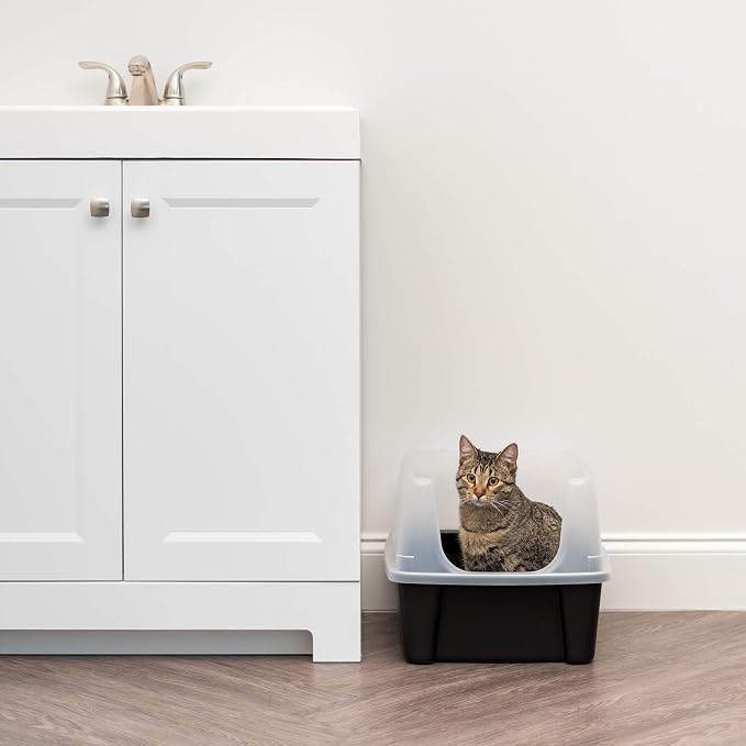 IRIS USA Large High Sided Cat Litter Box, Scatter Shield | High Kickers, Kick-Proof Sides, Extra Deep Pan, Raised Edge Protection, Keeps Floor Clean, Easy Daily Scoop