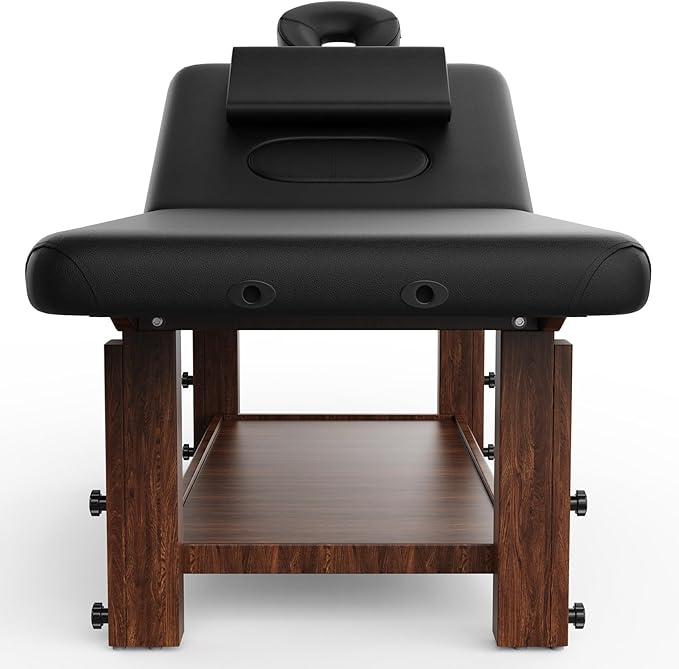 pouseayar Wood Heavy Duty Stationary Massage Table with Adjustable Face Pillow and Adjustable Legs, Adjustable Backrest for Treatment, Physical Therapy, Spa Facial Professional Massage Bed