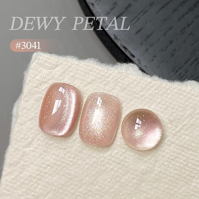 GAOY Jelly Pink Cat Eye Gel Nail Polish, 16ml Glitter Holographic Nail Polish with Magnet, Reflective Translucent UV Gel, 3041 Dewy Petal