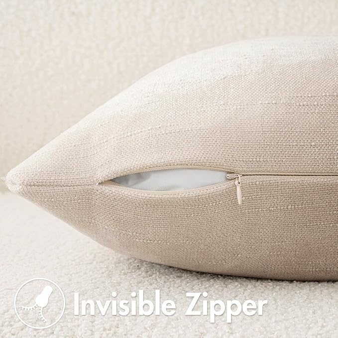 MIULEE Textured Chenille Throw Pillow Covers 20x20 Inch Light Beige | Pack of 2 Decorative Soft Throw Pillows, Solid Textured Cushion Covers, Modern Home Decor for Couch Sofa Bedroom Living Room
