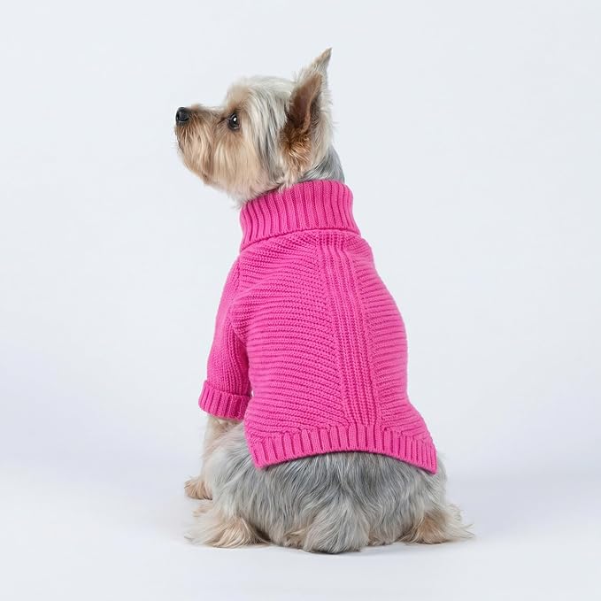 Fitwarm Valentines Dog Turtleneck Sweater, Dog Winter Clothes for Small Dogs Girl, Knitted Pet Coat, Cat Outfit, Hot Pink, XS