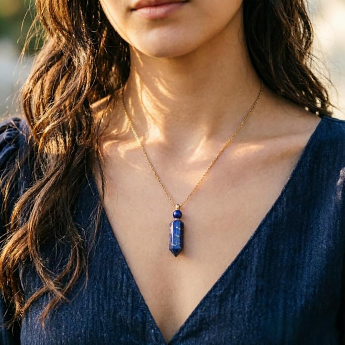 YGLINE Perfume Bottle Necklace,Essential Oil Bottle Pendant,Hexagon Prism Bottle Pendant,Various Gemstones,Healing Stones,Women Gifts