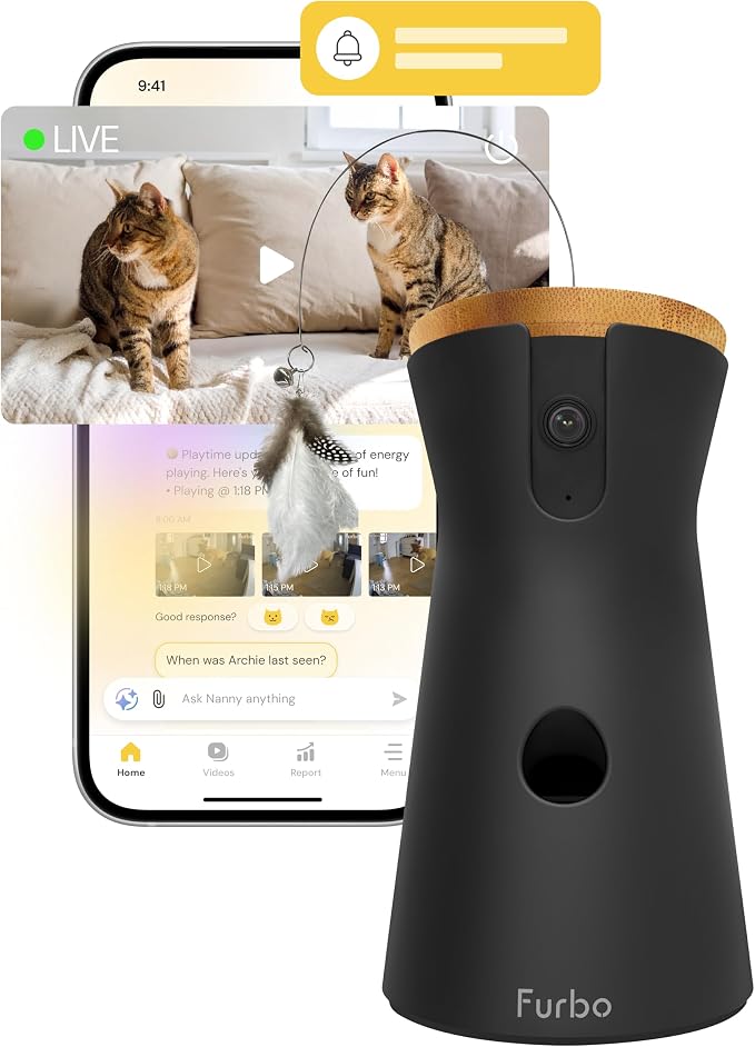 Furbo 360° Cat Camera [Paid Plan Required to Activate] | Stay connected with AI Cat & Home Safety Alerts, Auto-Tracking, Video History & 2-Way Audio. Plan Req. (3mo min)