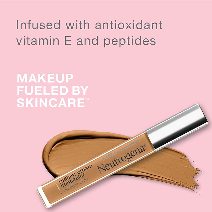 Neutrogena Healthy Skin Radiant Brightening Cream with Peptides & Vitamin E Antioxidant, Lightweight Perfecting Concealer Cream, Non-Comedogenic, Golden Medium/Deep 01 with warm undertones, 0.24 oz