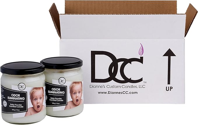 Baby Powder Two Pack Odor Eliminating Highly Fragranced Candle - Eliminates 95% of Pet, Smoke, Food, and Other Smells Quickly - Up to 80 Hour Burn time - 12 Ounce Premium Soy Blend