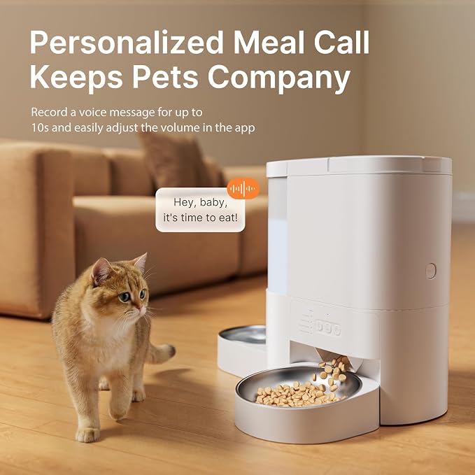 Automatic Cat Feeder and Water, 5G WiFi App Control Cat Dry Food Dispenser | 2-in-1 Auto Cat Feeder, 10s Voice Recording, 4L Food & 3L Gravity Waterer, 10 Meal 1-15 Portion Programmable for Multiple Pet