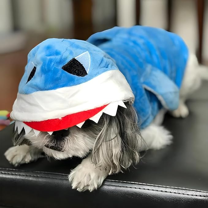 NACOCO Dog Shark Costume Cute Pet Clothes Halloween Holiday Coat Hoodie for Cats and Dogs (Blue, M)