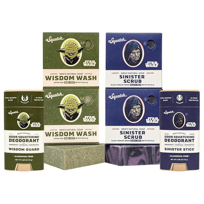 Dr. Squatch Star Wars Bundle - Natural 4 Soap and 2 Deodorant Gift Set - Wisdom Wash, Wisdom Guard, Sinister Scrub, Sinister Sticc