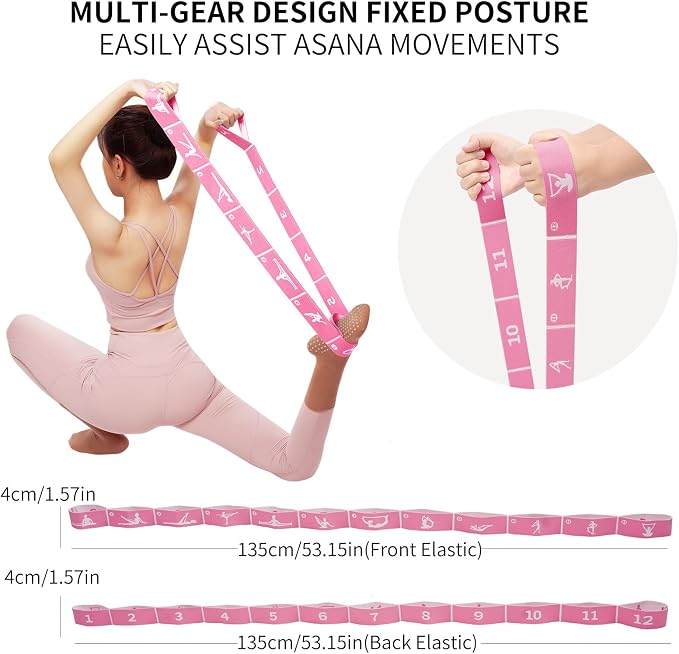 Yoga Strap with 10/12 Loops - Multi-Functional Stretch Band for Pilates, Dance, Gymnastics, Physical Therapy, Flexibility & Resistance Training, Ballet, Latin Workouts
