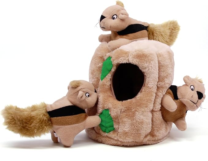 Outward Hound Hide-A-Squirrel Plush Squeaky Dog Toy, Large, 10.5" x 7.5" | Hide-n-Seek Puzzle, 3 Removable Squirrels, Fetch Play, Interactive Enrichment, Boredom Buster, Light Chewers, Dogs & Puppies