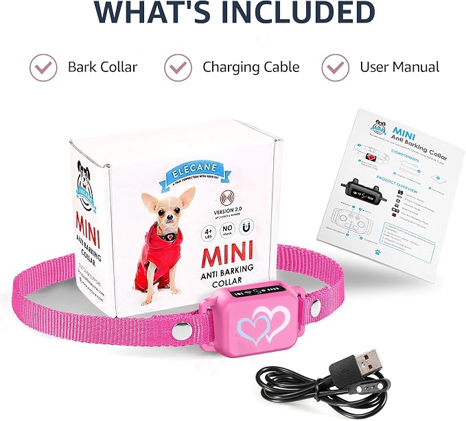 Bark Collar for Small Dogs 5-15 lbs with Magnetic Charging – No Shock, 3 Beep & Vibration Modes, 5 Sensitivity Levels - Humane Stop Anti-Barking Device - Dog Training Bark Collar (Candy Pink)
