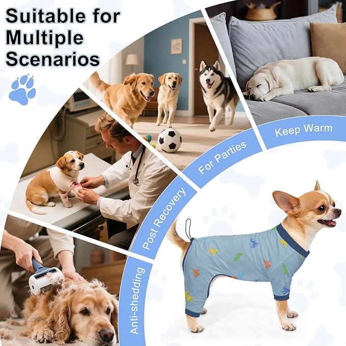 Bienbee Dog Pajamas, 4 Pack Adjustable Onesies for Small to Large Dogs XS | Dog Shedding Suit with Soft Fabric, Breathable & Stretchy, and Adjustable Back Length for Sleeping Lounging and Daily Use
