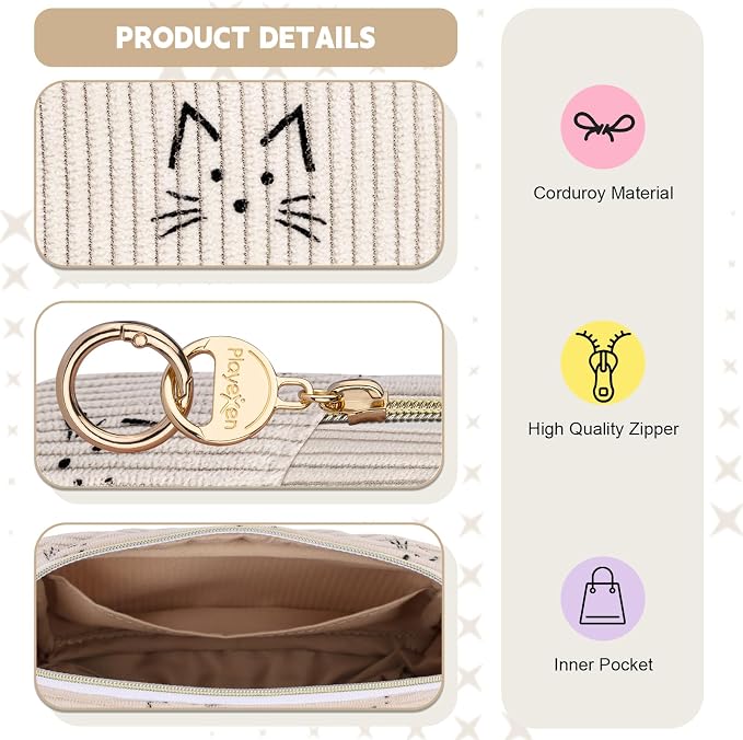 Corduroy Tampon Holder for Purse, Cute Period Bag with Ring Buckle, Portable Tampon Bag Organizer Case for Feminine Products (Strawberry)