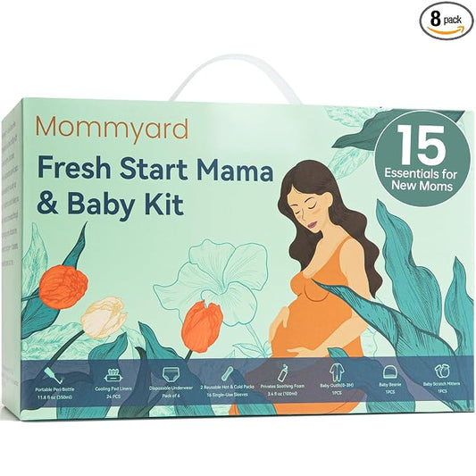 Upgraded Postpartum Recovery Essentials Care Kit for Mom & Baby, Includes Peri Bottle, Soothing Foam, Self-Absorbent Disposable Underwear, Hot&Cold Packs, Soothing Liners, Baby Outfits Set