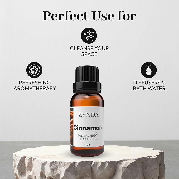 Cinnamon Essential Oil 100% Pure and Natural - Premium Aromatherapy Cinnamon Oil Essential for Diffusers, Massage, Skin, and Hair, Steam Distilled from Cinnamons Bark – 10ml Therapeutic Grade