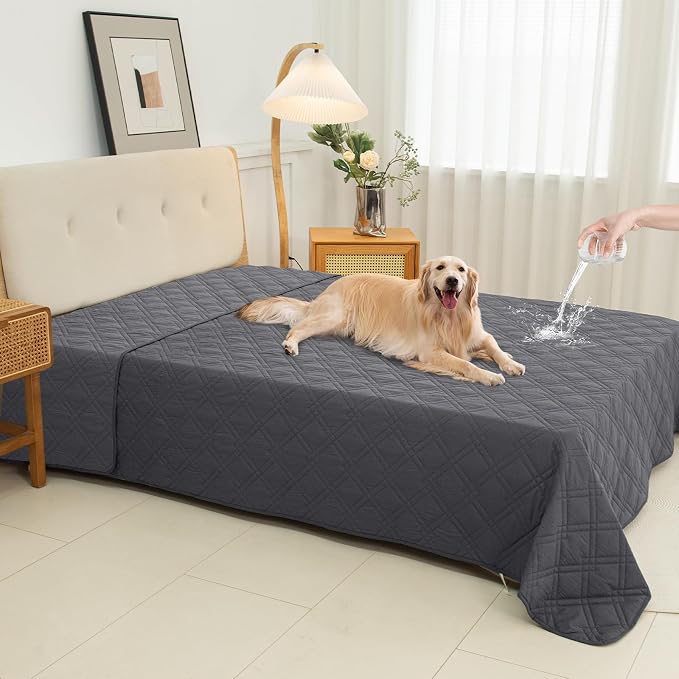 100% Waterproof Washable Dog Blanket，Gray+Gray， 82"x92" | ,7-Layer Reversible Couch Covers for Dogs Met for Sofa Furniture Car Camping