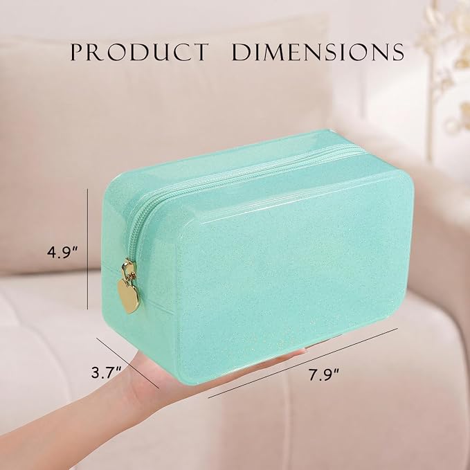 RSRSLEII Stardust Twinkle Jelly Travel Makeup & Toiletry Bag, Waterproof PVC Cosmetic Bag/Case for Women，Zipper SPF Beach Bag for Sunscreen Skincare and Daily Essentials (09Light Blue)