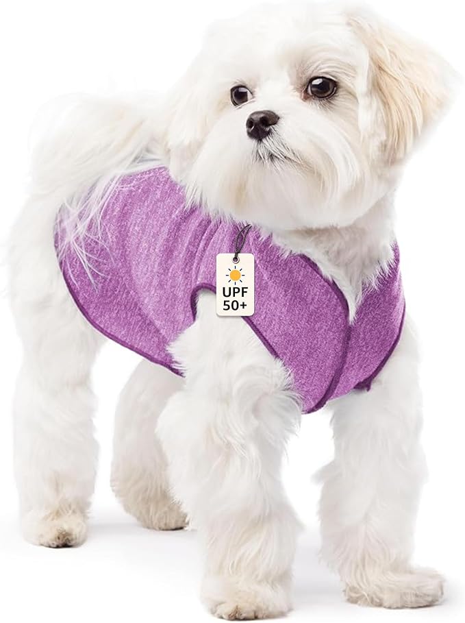 Goldpaw Dog Sun Shirt with UV Protection - Lightweight, Cooling Sun Protection Clothing for Small Dogs - Reduce Heat Absorption - Made in the USA - Machine Washable - Violet - Size 8