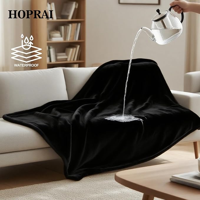 Waterproof Pet Blanket for Medium Large Dogs Washable Fluffy Thick Jacquard Shag Fleece Warm Sherpa Pet Blanket Cats Puppy Couch Protection (Black L57*65inches)