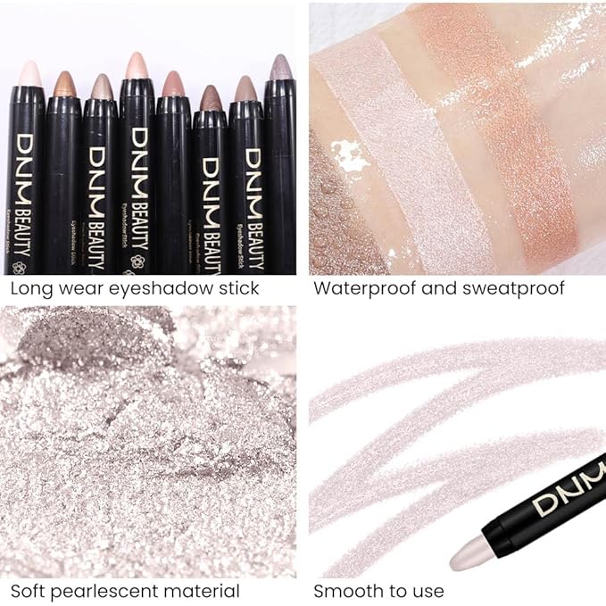 Kaely 2Pcs Cream Eyeshadow Sticks Set for Eyes Waterproof,Champagne Shimmer & Pearl Shimmer Matte Eye shadow Stick Pencil Pen Bulk sombras en crema para ojos 17+18