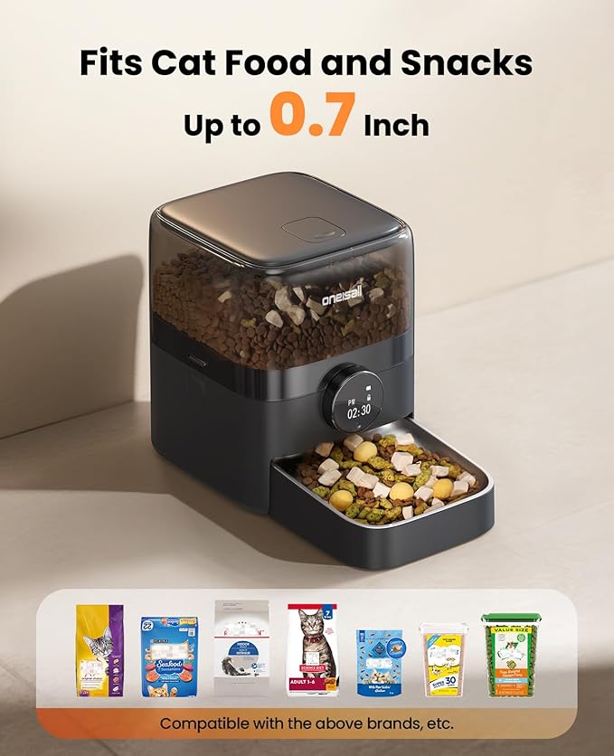 oneisall Automatic Cat Feeder for Large Kibble and Snacks, 12 Cups/3L Timed Pet Feeder for Cats Indoor, Programmable Dry Food Dispenser (Black) | Large Kibble and Snacks, 12 Cups/3L, Programmable Dry Food Dispenser, Corded, Black