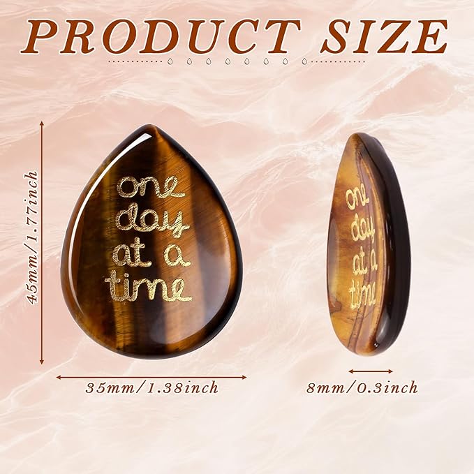 ZHIYUXI One Day at A Time Tiger Eye Thumb Worry Stone for Anxiety Crystals Hand Thumb Stones Pocket Thinking of You Gifts for Women Inspirational Worry Stones for Stress Relief Sobriety Gifts for Her