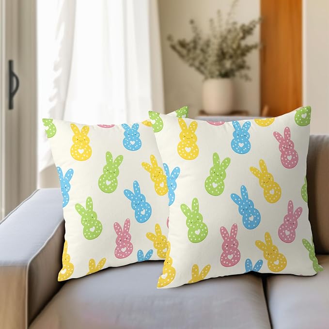 Easter Bunny Pillow Covers 24X24 Inch Colorful Peep Rabbit Polka Dot Decorative Pillow Cases Spring Easter Holiday Throw Pillows Set of 2 Seasonal Modern Farmhouse Home Decor For Sofa Couch Outdoor