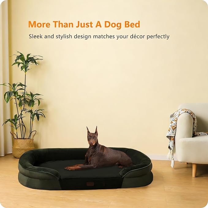 Dwanton Orthopedic Waterproof XX-Large Dog Bed Sofa, Gel Memory Foam, 48" | Egg-Crate Foam Dog Sofa, Washable Pet Bed with Four Sided Bolster Cushion, Removable Cover & Non-Slip Bottom, Green