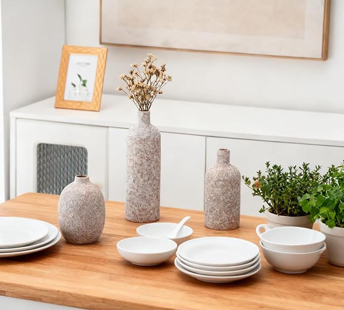 Ceramic Vase Set of 4, Classic Stone Style Small Vases Home Decorations for Table Shelf Office Centerpieces Decor