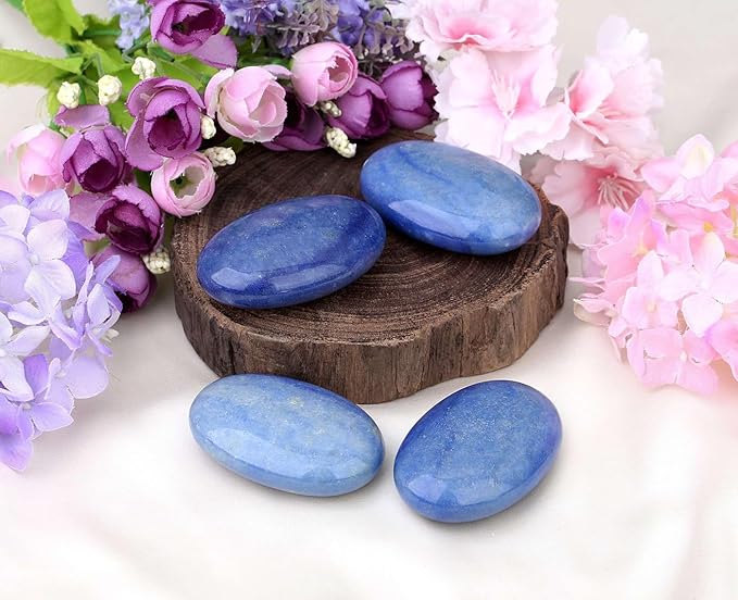 LAIDANLA Blue Aventurine 2.4" Large Palm Stone Healing Crystals Natural Gemstones Calming Effects Energy Balancing Reiki Polished Worry Stone Cleansing Protection Anxiety Stress Relief Therapy 1PC