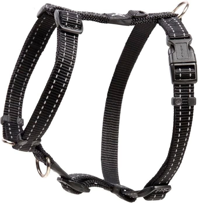 Reflective Adjustable Dog H Harness for Small to Medium Dogs; matching collar and leash available, Black