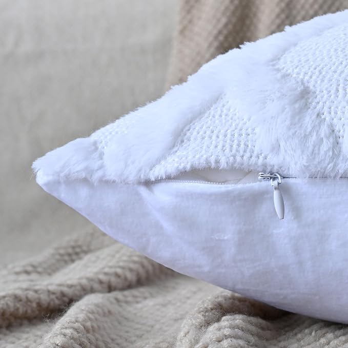 Set of 2 Soft Moroccan Throw Pillow Covers 20x20 Inch Plush Boho Decorative Pillow Cover Accent Cushion Case for Couch Sofa Bed, Pure White