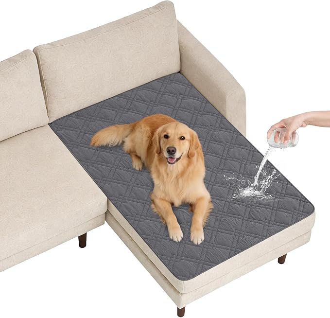 100% Waterproof Washable Dog Blanket，Gray+Gray， 42"x50" | ,7-Layer Reversible Couch Covers for Dogs Met for Sofa Furniture Car Camping